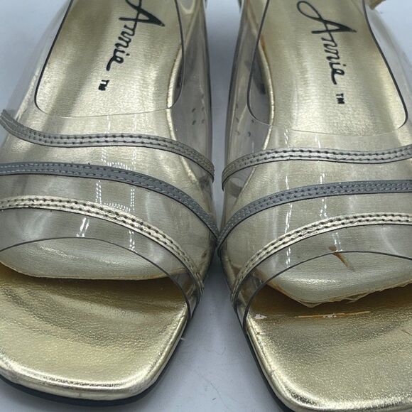 Vintage Clear Slingback Gold Pumps With Block Heel 6 - Picture 3 of 10